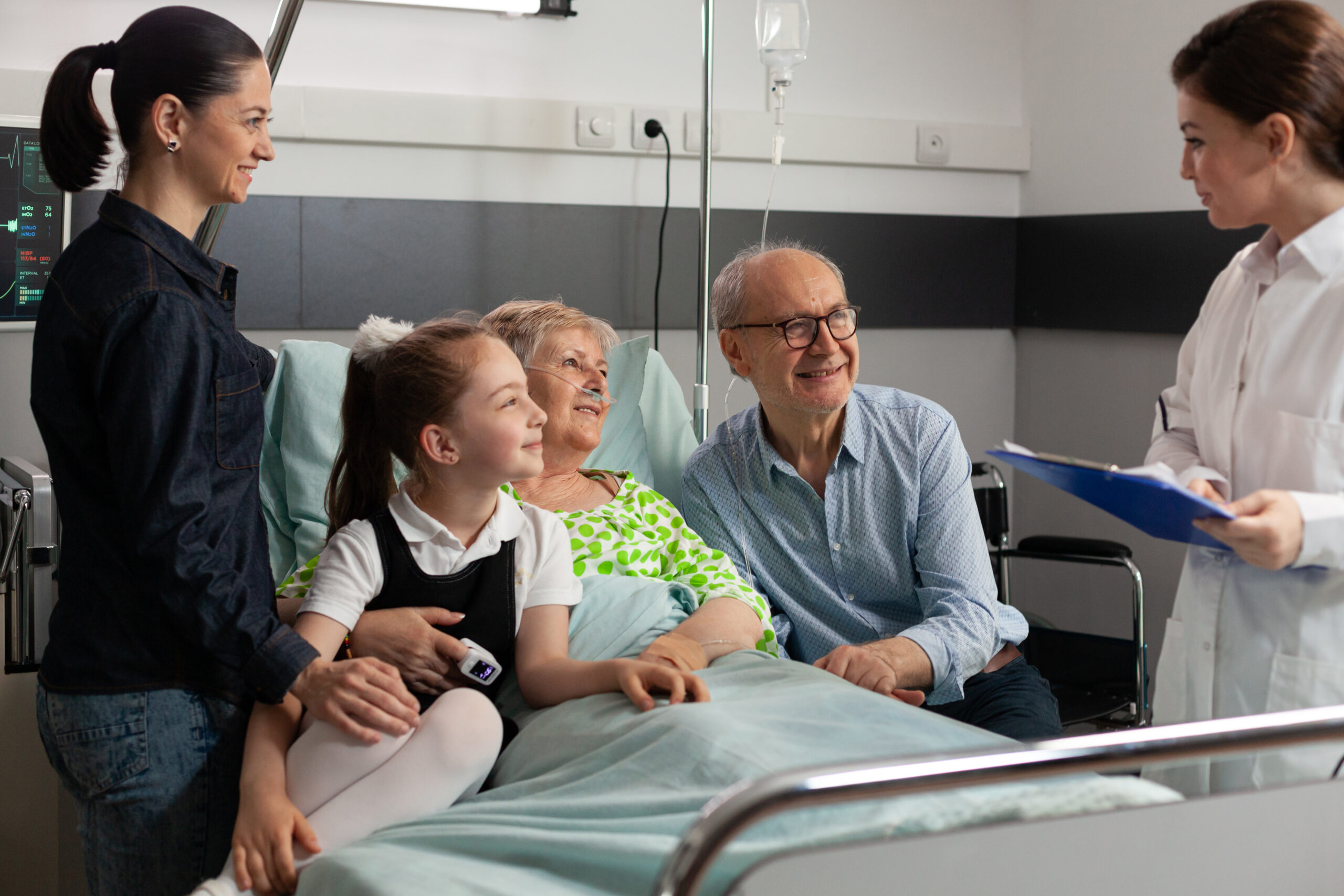 Physician discussing treatment with an elderly patient before UK travel