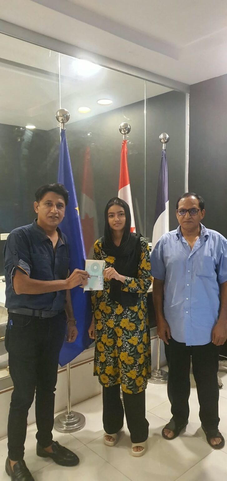 A Westside client with her approved student visa at our DHA Lahore office