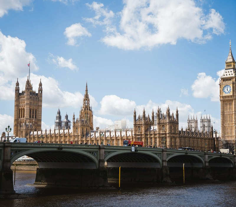 The Houses of Parliament and Big Ben across the Thames in London