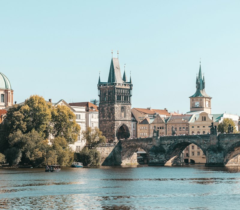 Charles Bridge and the old town of Prague on a sunny day