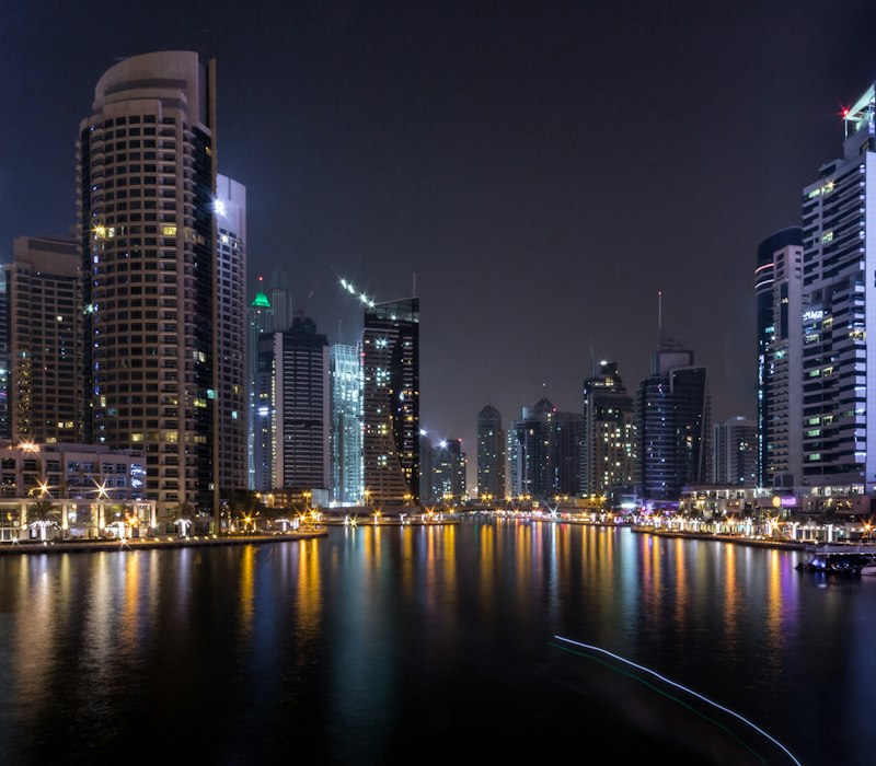 Dubai Marina reflections at night