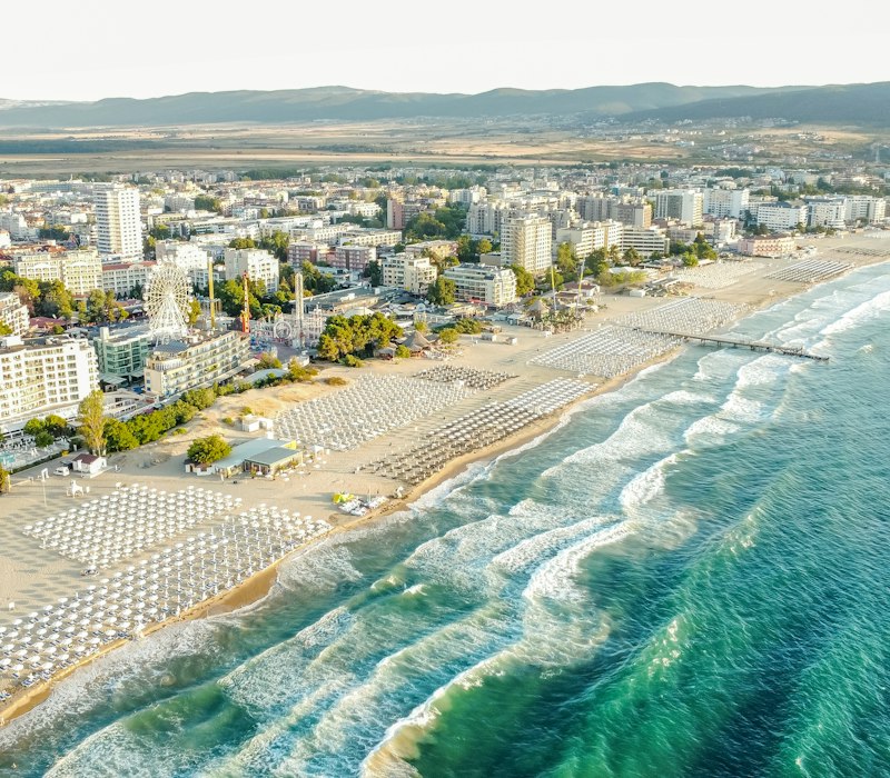 A wide sandy beach on the Black Sea near Burgas