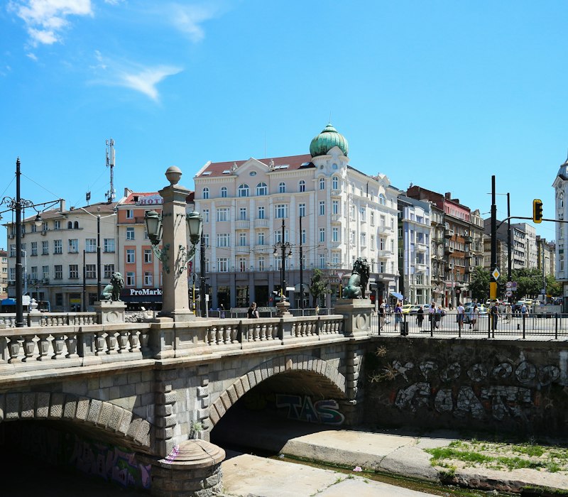 A bridge and historic buildings in central Sofia