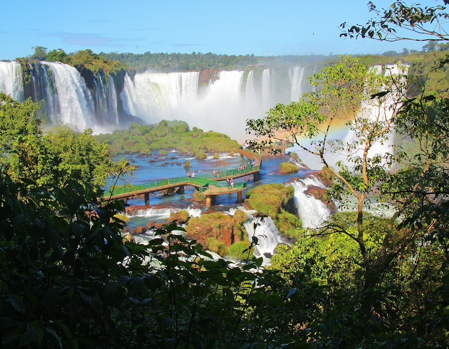 A rainbow over the Iguazu Falls