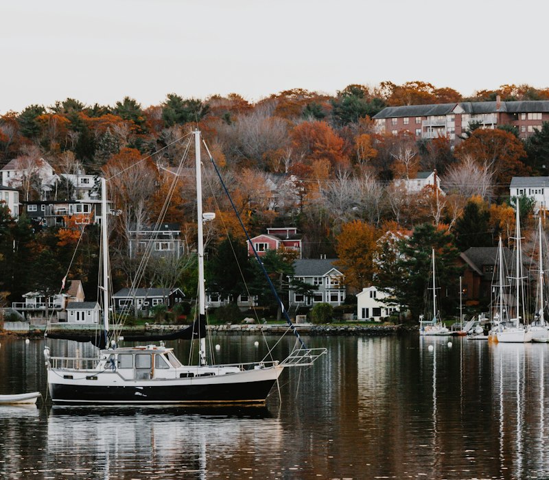 Sailing boats in a Nova Scotia harbour in autumn
