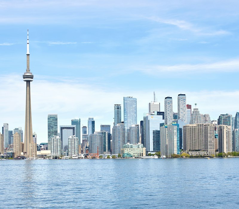 The Toronto skyline and CN Tower on a sunny day