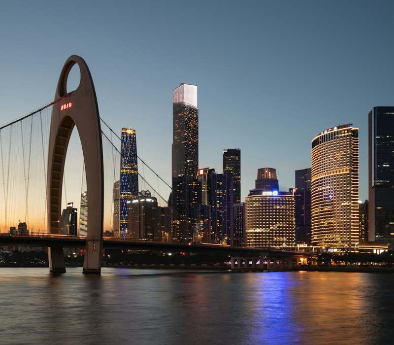The Guangzhou skyline and river at dusk