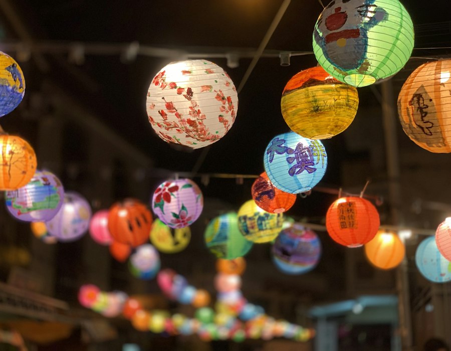 Colourful paper lanterns at a Chinese festival