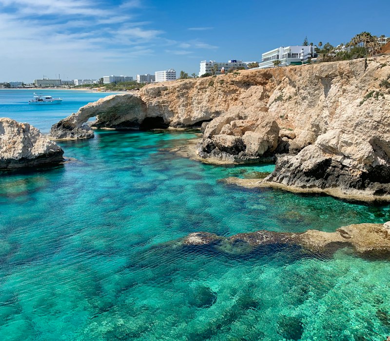 Clear blue water and sea caves near Ayia Napa