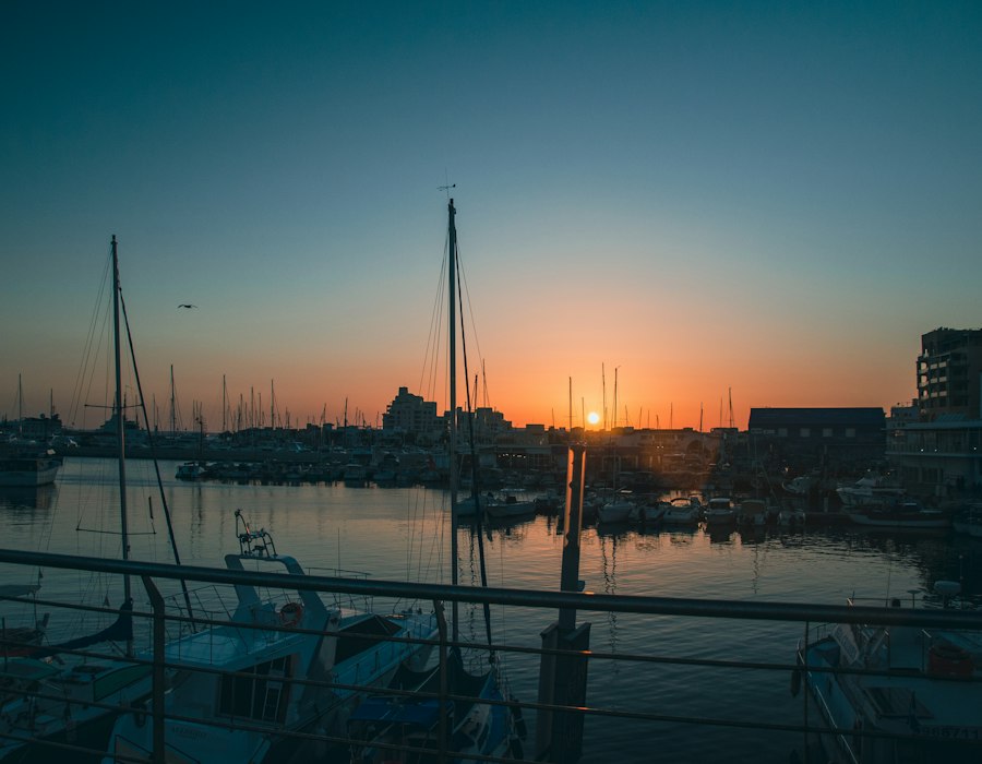 Sunset over the harbour in Limassol