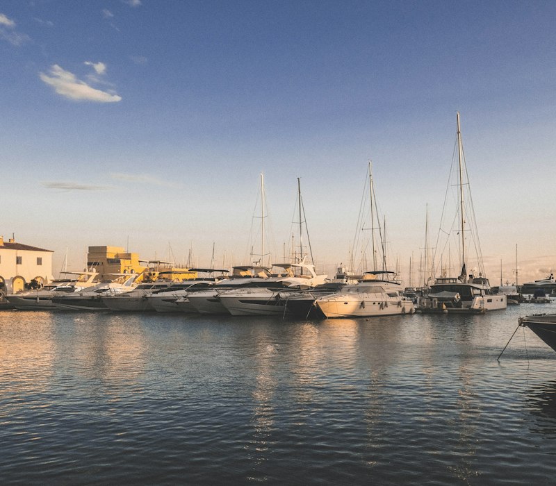 Yachts in Limassol marina at golden hour