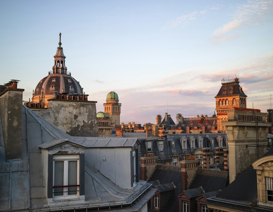 The dome of the Sorbonne above the rooftops of Paris
