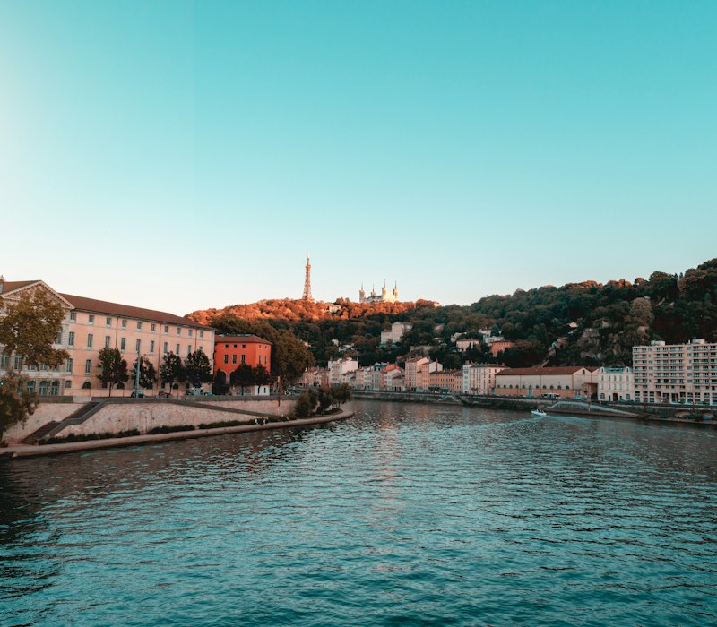 Colourful riverside buildings in Lyon