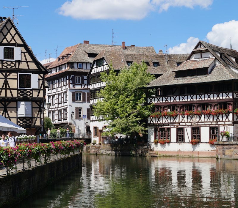 Half timbered houses on the canal in Petite France, Strasbourg