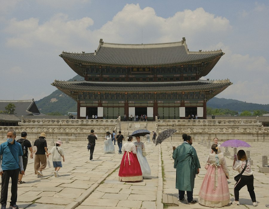 Visitors at Gyeongbokgung Palace in Seoul
