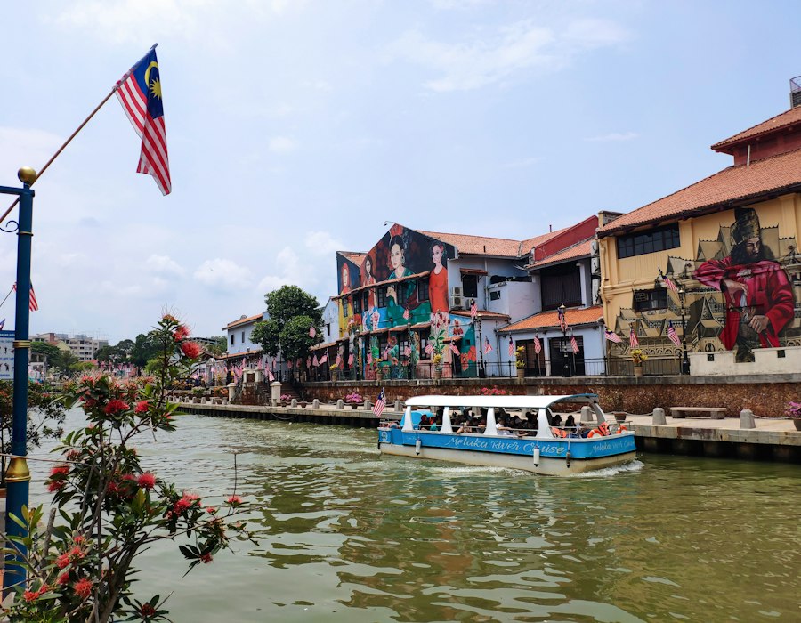 Colourful riverside buildings in Malacca