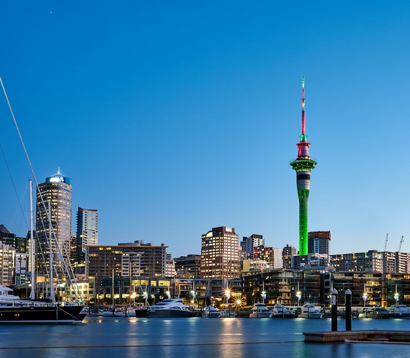 The Auckland skyline and Sky Tower on a clear day