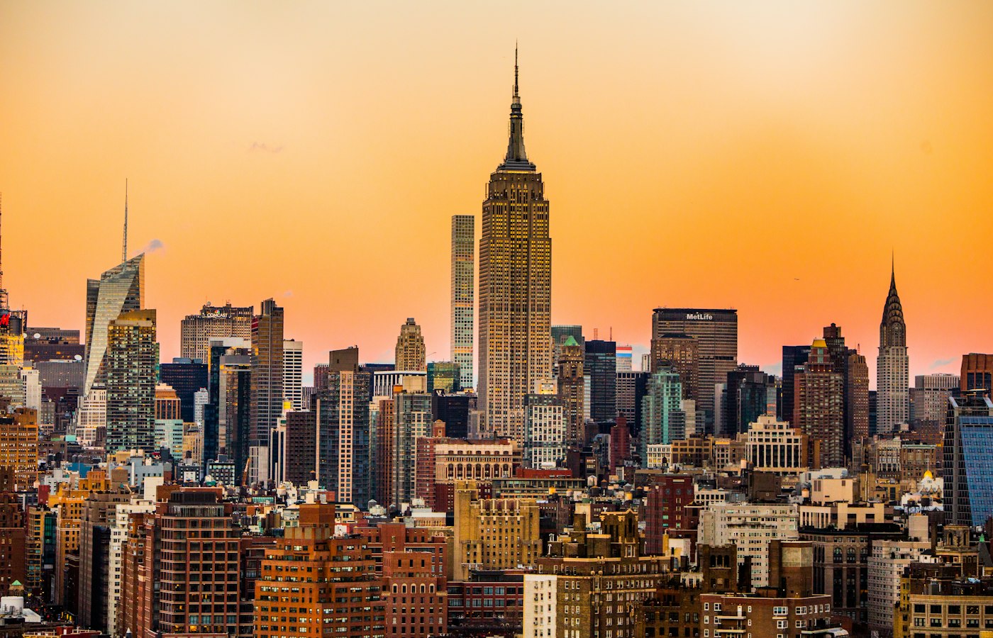 The New York skyline at sunset