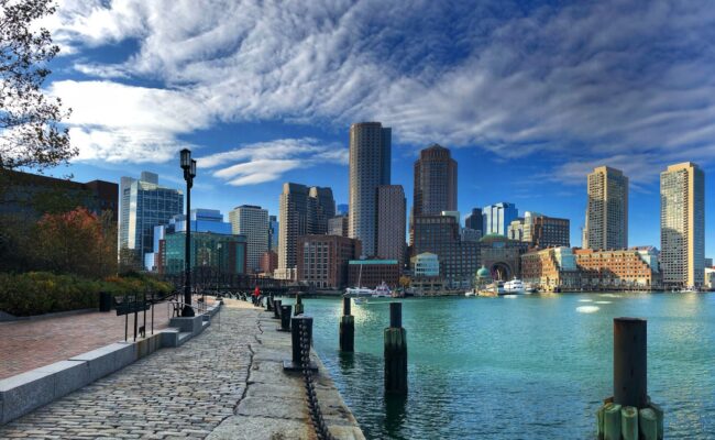 The Boston skyline across the harbour