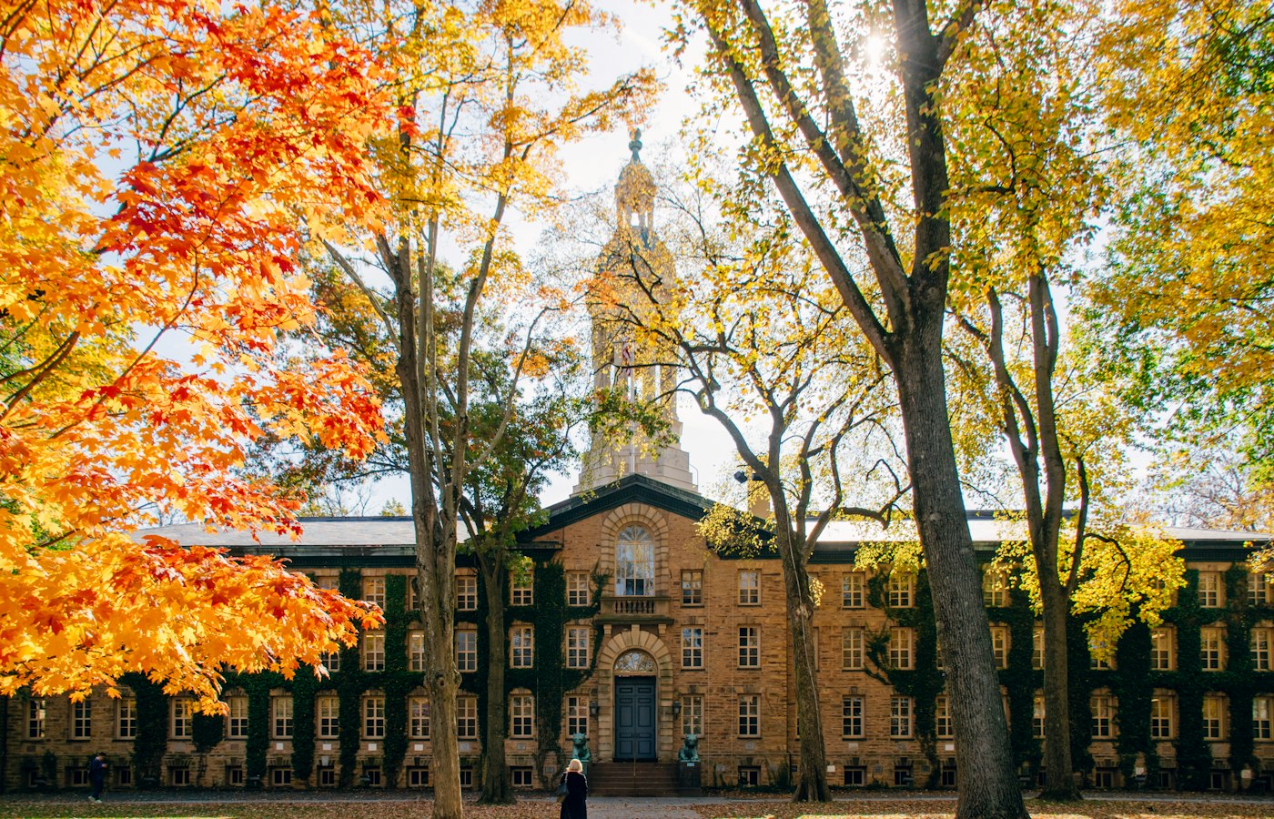 A historic American campus in autumn