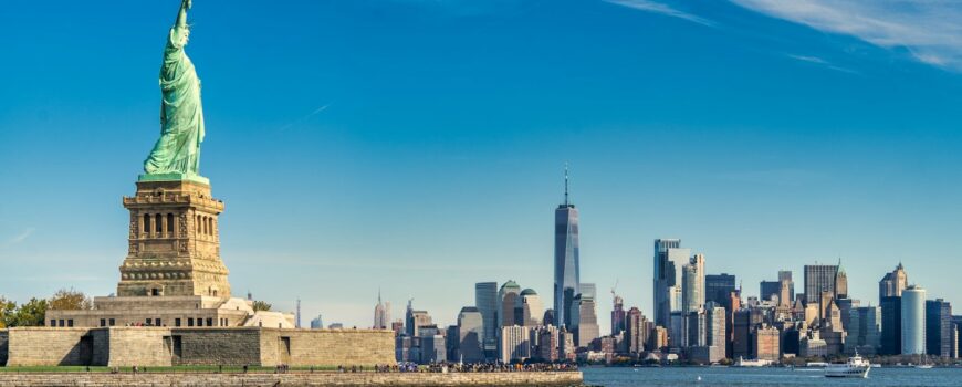 The Statue of Liberty with the New York skyline