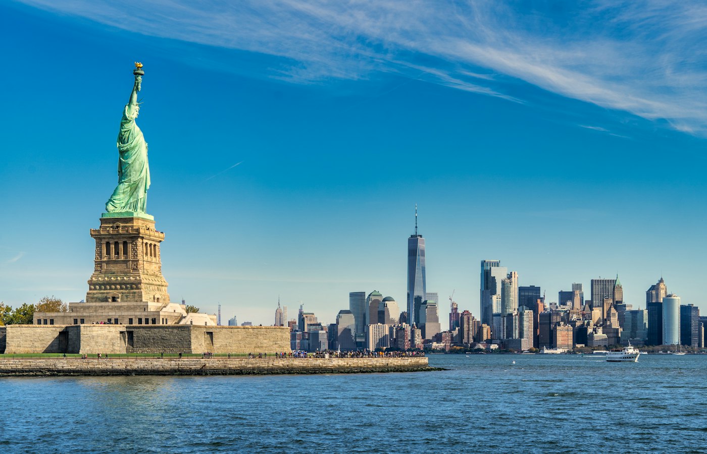 The Statue of Liberty with the New York skyline