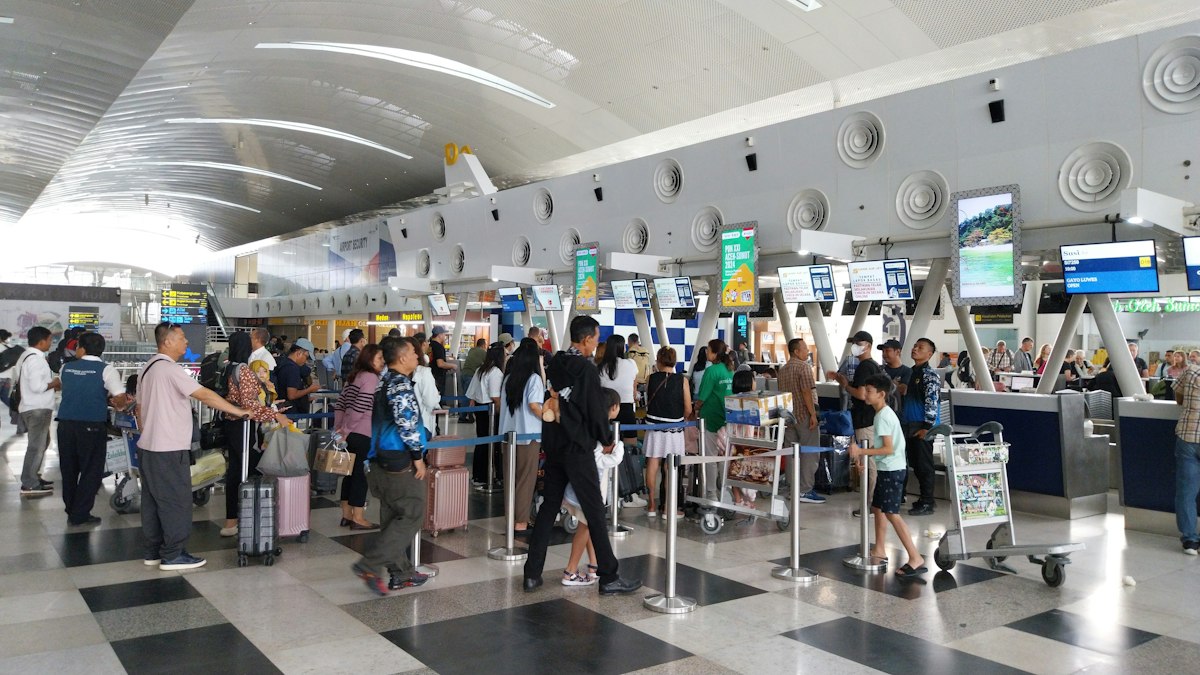 A busy airport check in hall