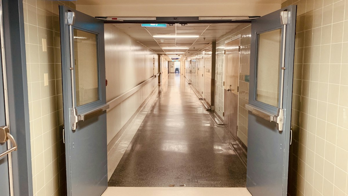 A bright hospital corridor