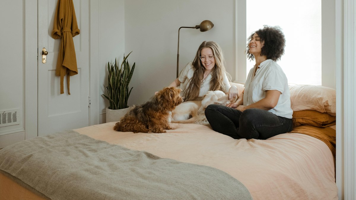 A happy couple relaxing at home