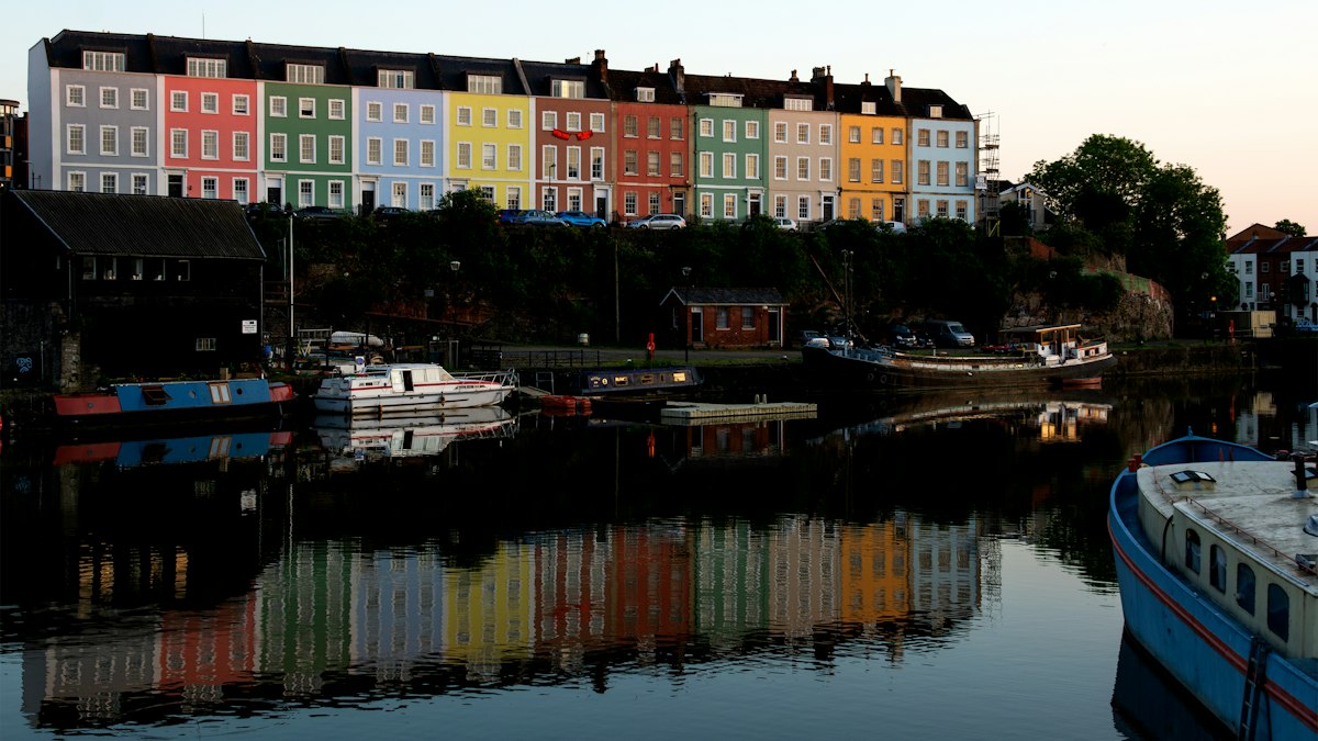 Colourful houses along the harbour in Bristol