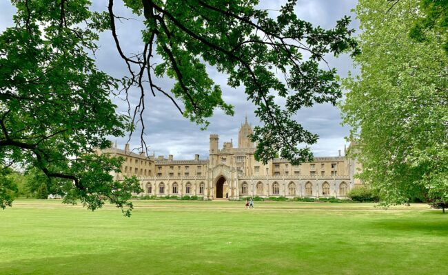 King's College, Cambridge, across a green lawn