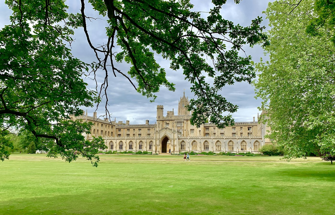 King's College, Cambridge, across a green lawn