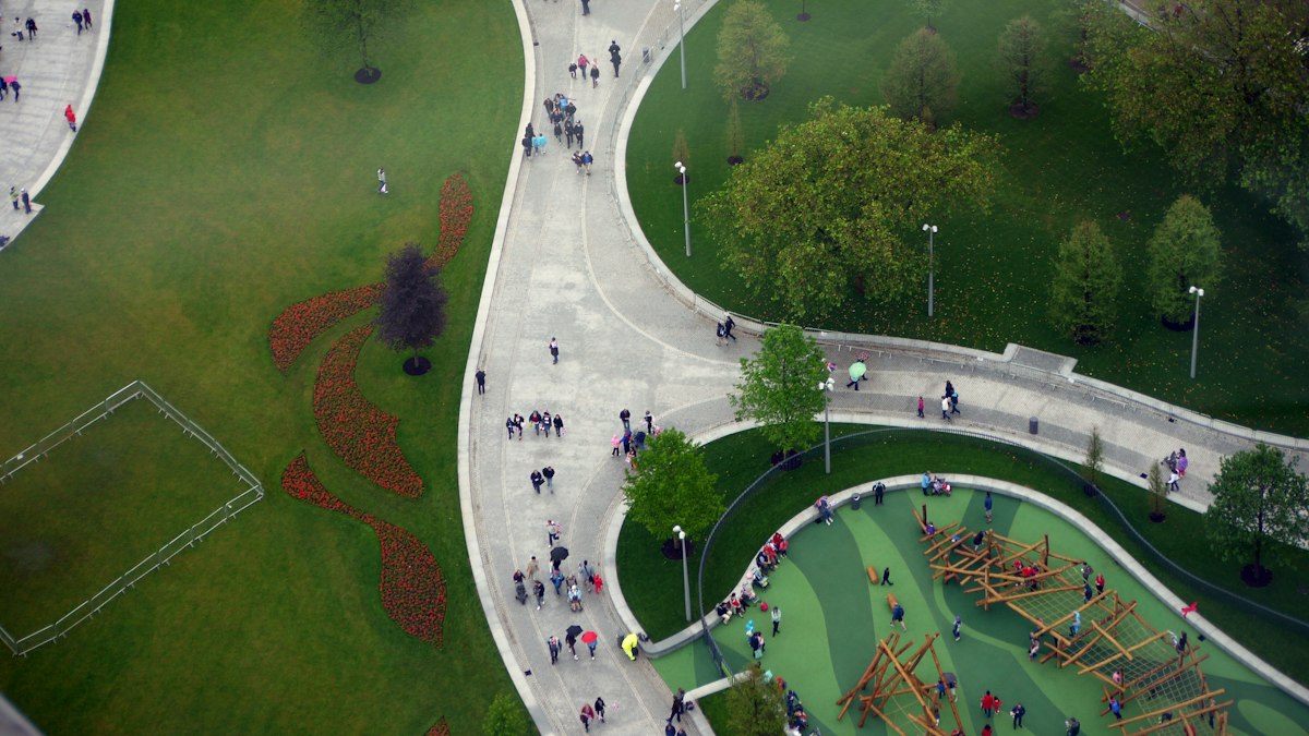 A green park with paths in London