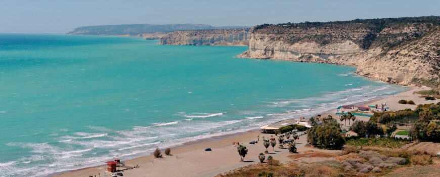 The Cyprus coastline with a sandy beach