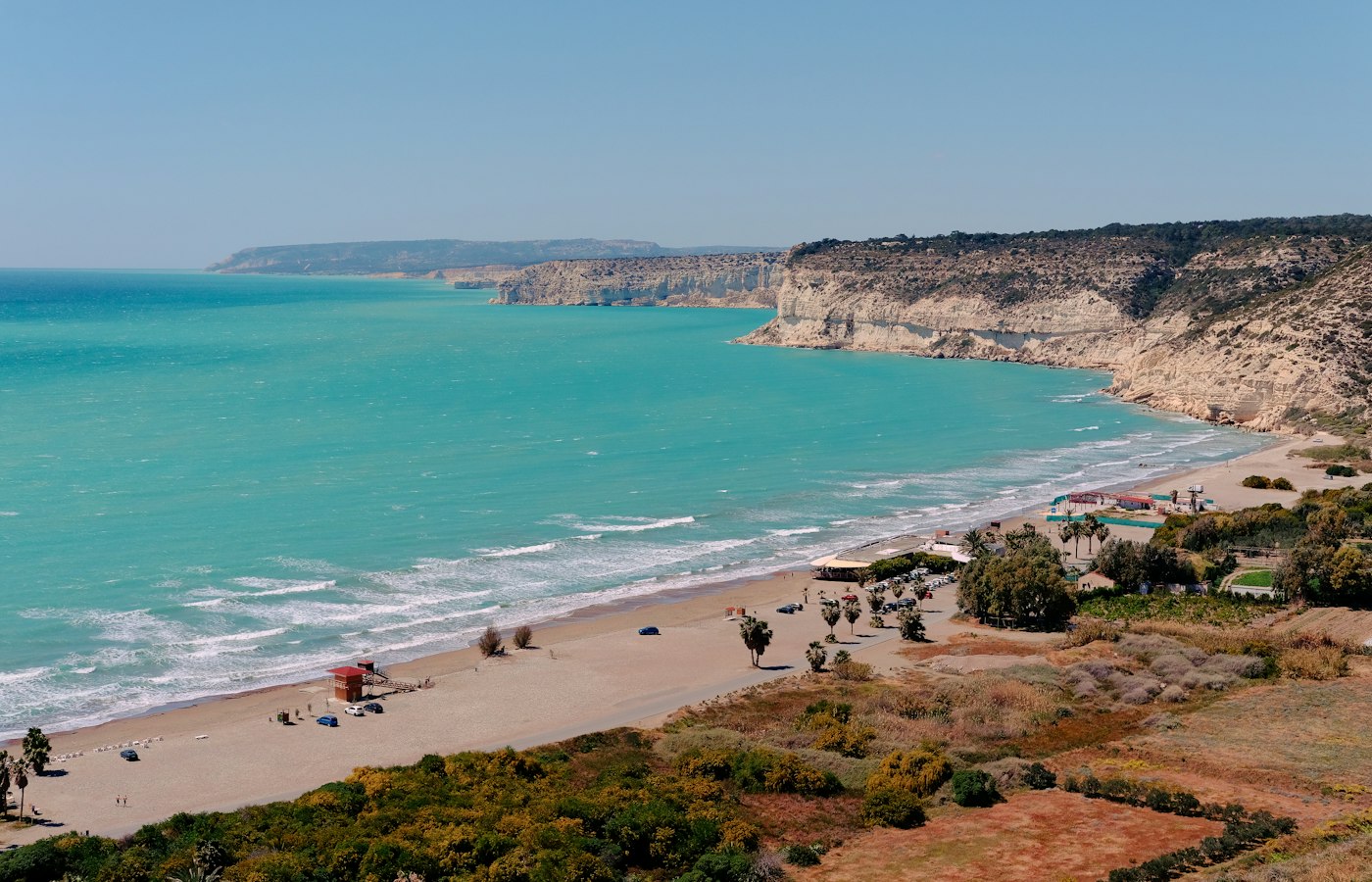 The Cyprus coastline with a sandy beach