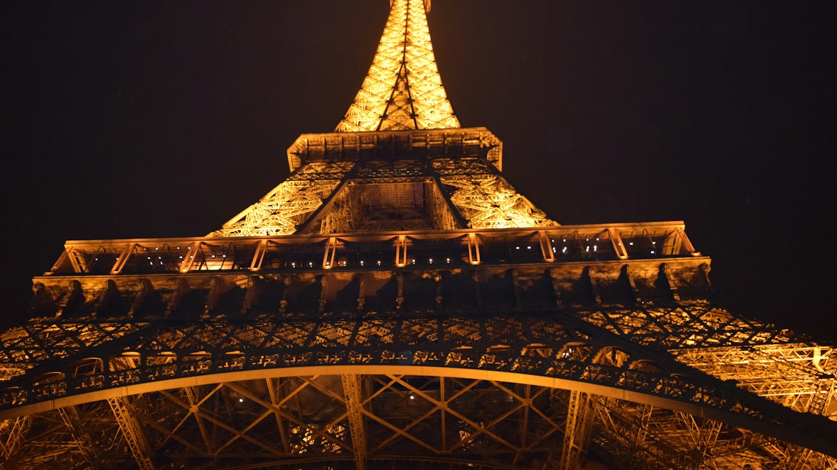 The Eiffel Tower lit up at night