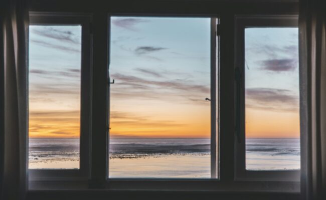 Sunrise seen through a window
