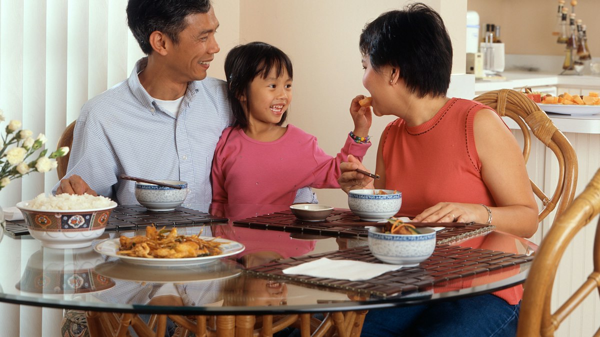 A family sharing a meal at home