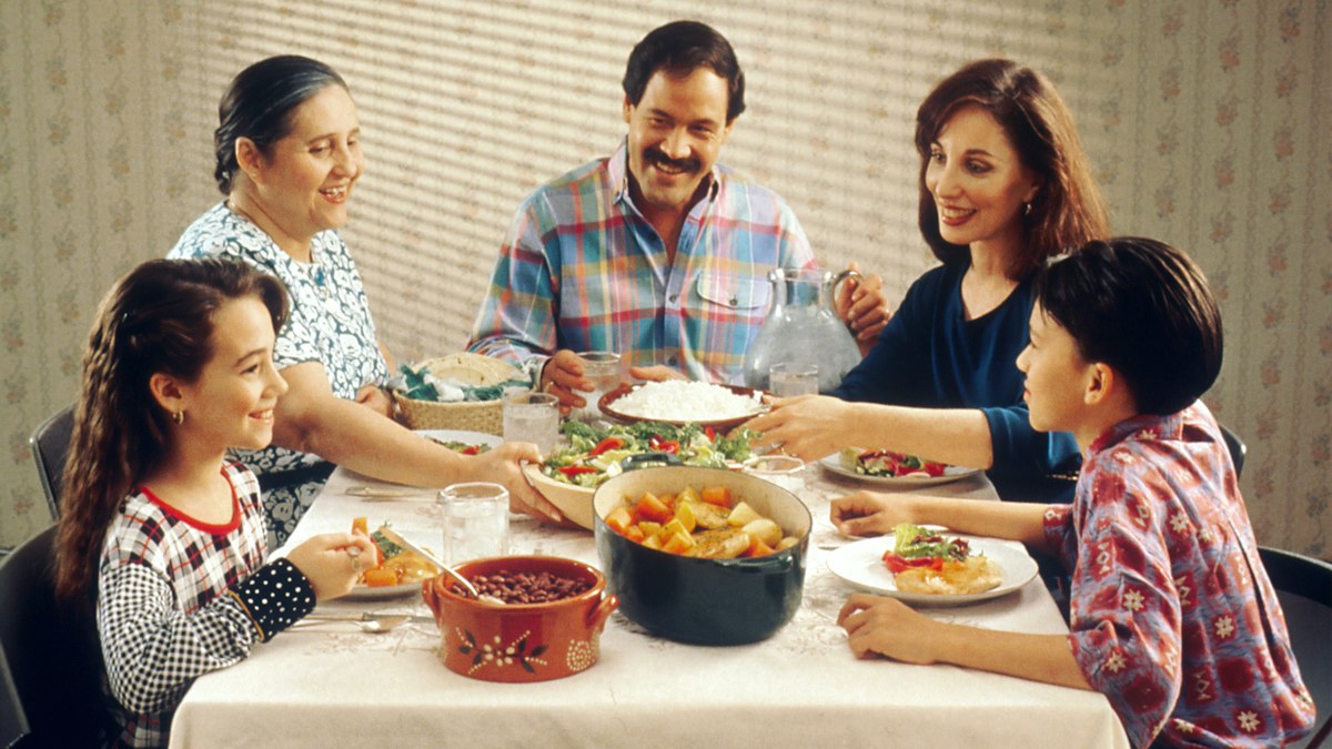 A family enjoying dinner together