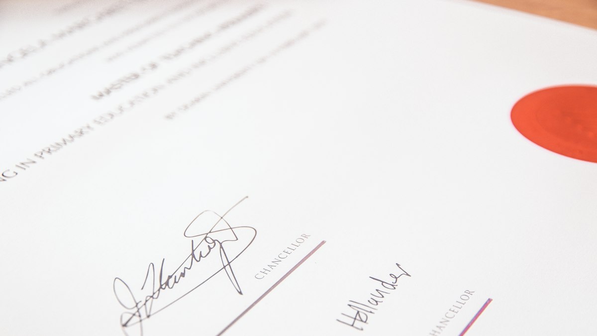 A signed letter on university letterhead