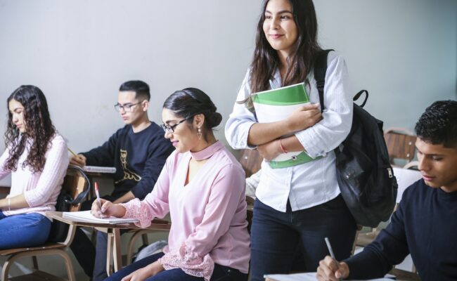 Students working together in a classroom