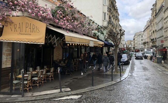 A Paris street with cafes