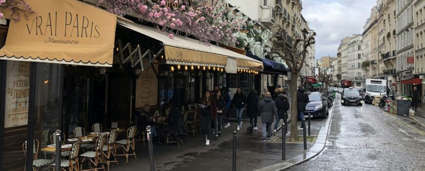 A Paris street with cafes