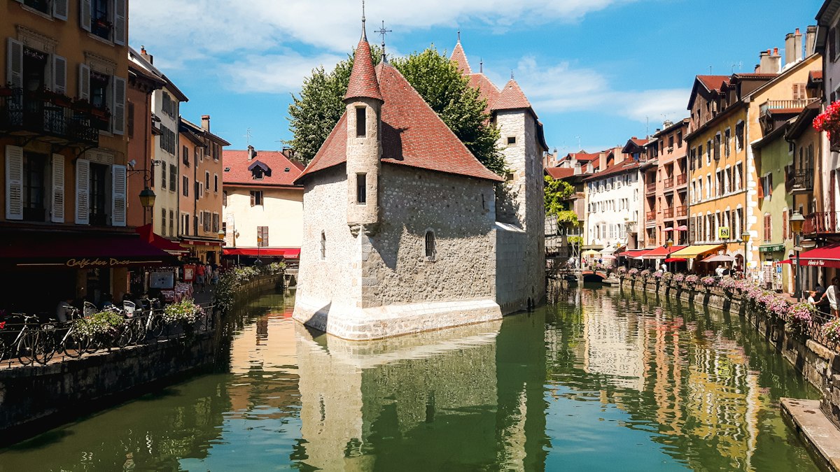 Old houses along a canal in Annecy