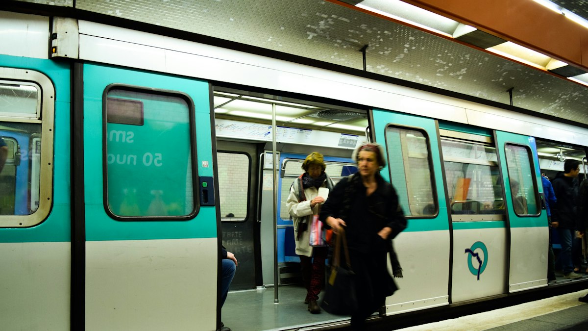 A Paris metro train at a station