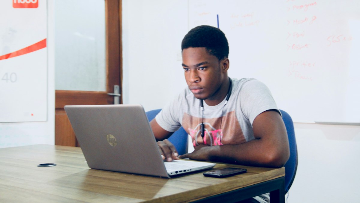 A student working on an online application