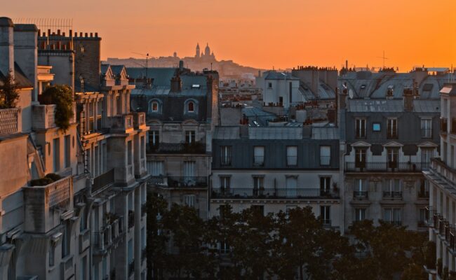 Paris rooftops at sunrise