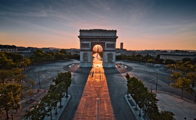 The Arc de Triomphe at sunset