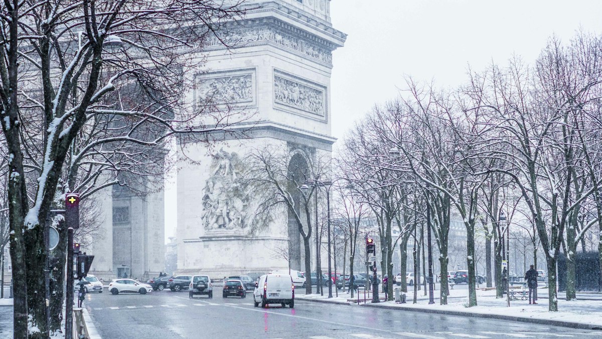 Paris in winter with bare trees