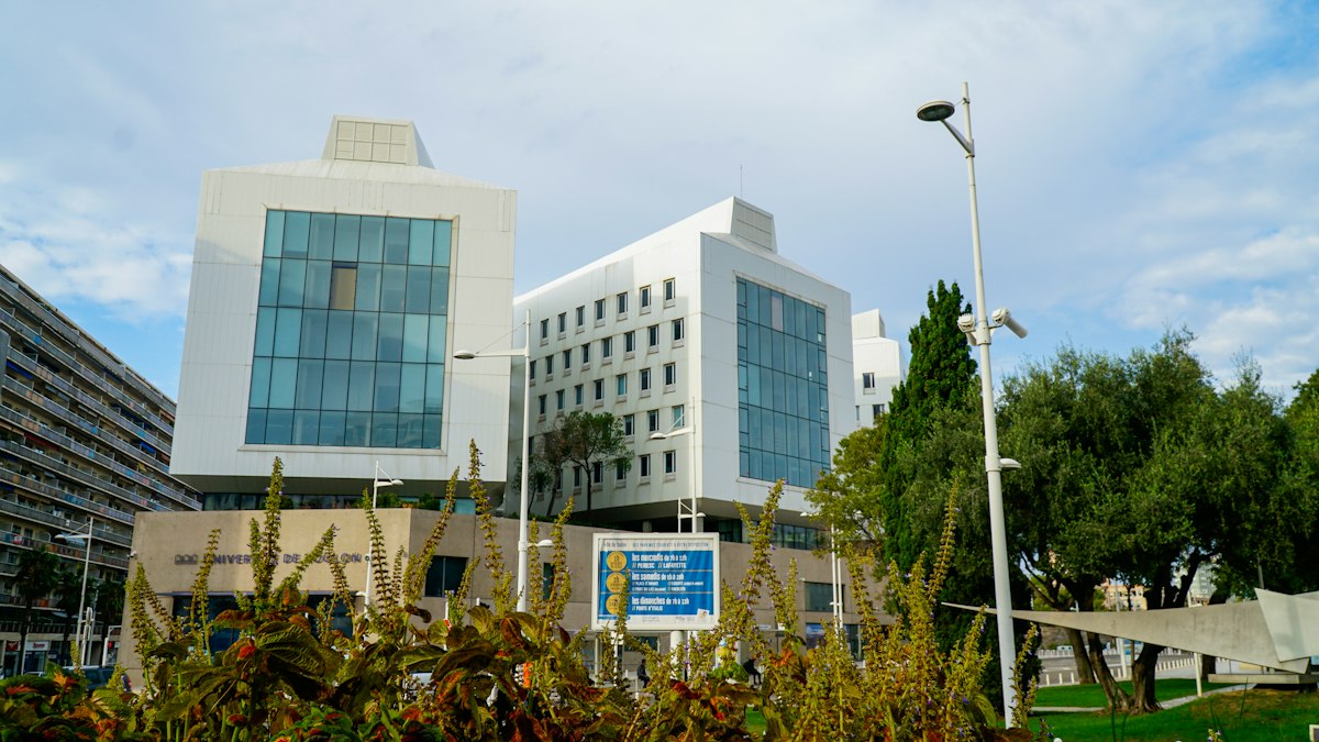 A modern university campus building in France